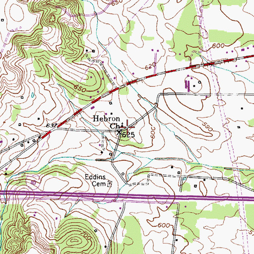 Topographic Map of Hebron Church, TN