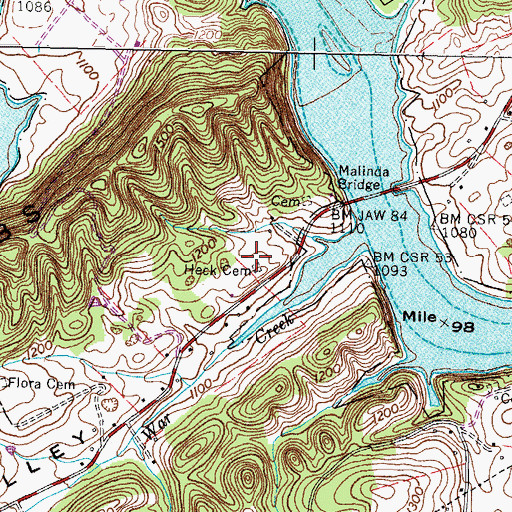 Topographic Map of Heck Cemetery, TN