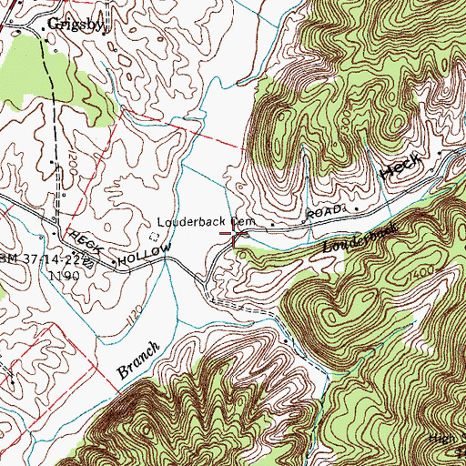 Topographic Map of Heck Hollow, TN