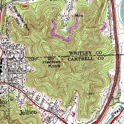 Topographic Map of Heckler Knob, TN