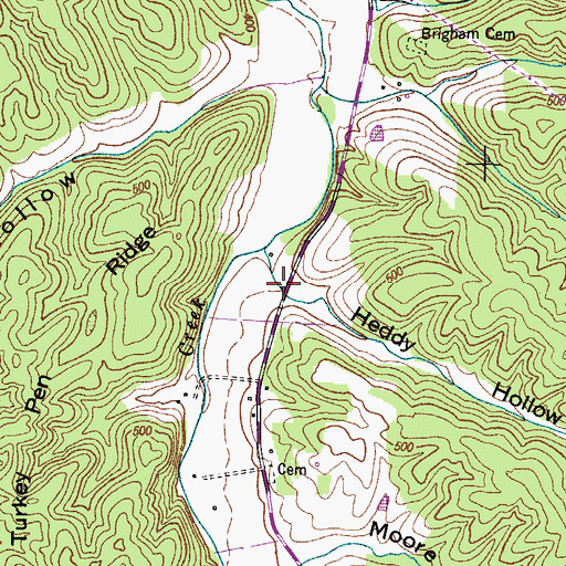 Topographic Map of Heddy Hollow, TN