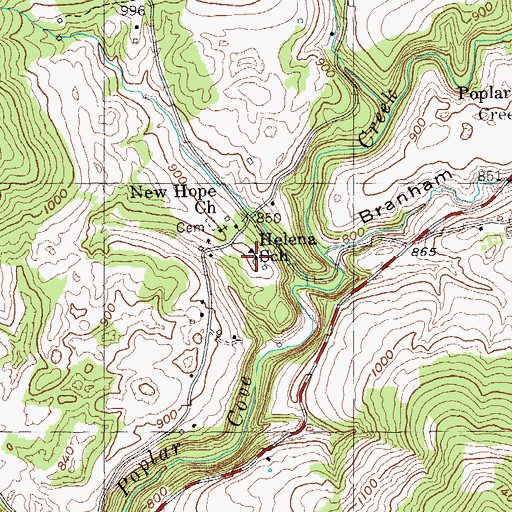 Topographic Map of Helena School, TN
