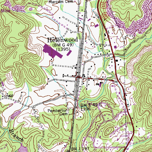 Topographic Map of Helenwood, TN