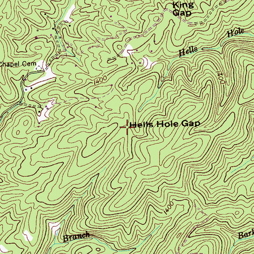 Topographic Map of Hells Hole Gap, TN