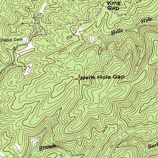 Topographic Map of Hells Hole Gap, TN