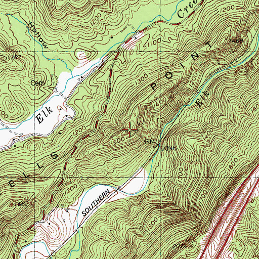 Topographic Map of Hells Point Ridge, TN