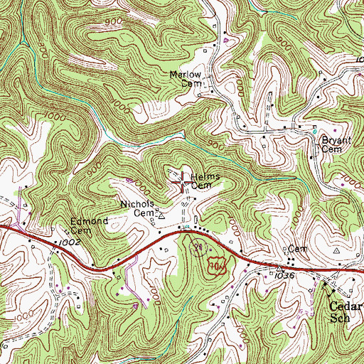 Topographic Map of Helms Cemetery, TN