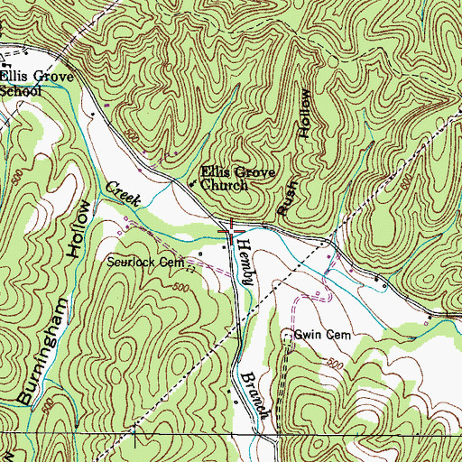 Topographic Map of Hemby Branch, TN