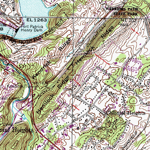 Topographic Map of Hemlock Ridge, TN