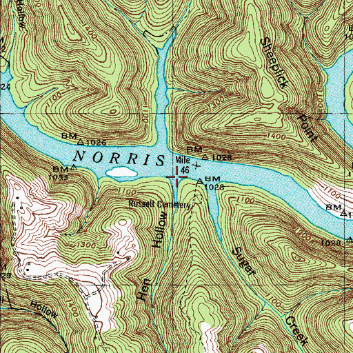 Topographic Map of Hen Hollow, TN