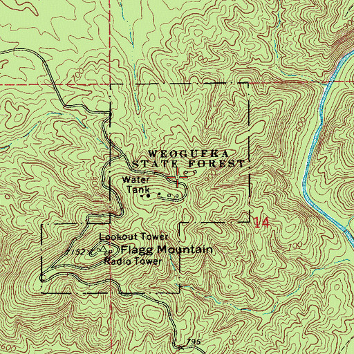 Topographic Map of Weogufka State Forest, AL