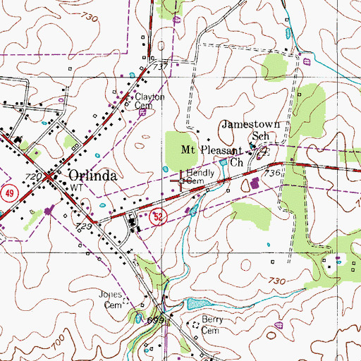 Topographic Map of Hendly Cemetery, TN