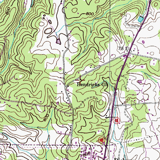 Topographic Map of Hendricks Church, TN