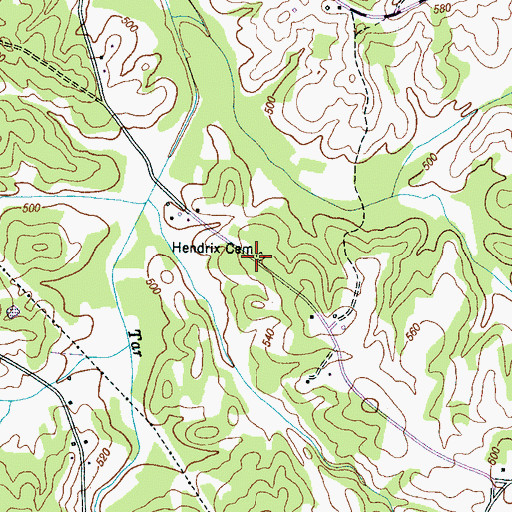 Topographic Map of Hendrix Cemetery, TN