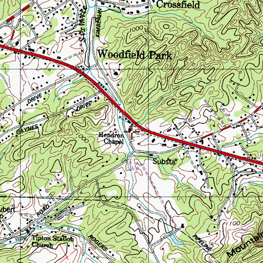 Topographic Map of Hendrons United Methodist Church, TN