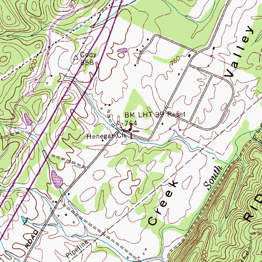 Topographic Map of Henegar Church, TN