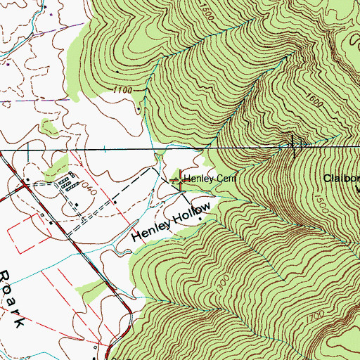 Topographic Map of Henley Cemetery, TN