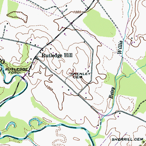 Topographic Map of Henley Cemetery, TN
