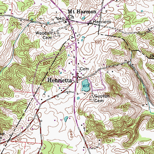 Topographic Map of Henrietta, TN