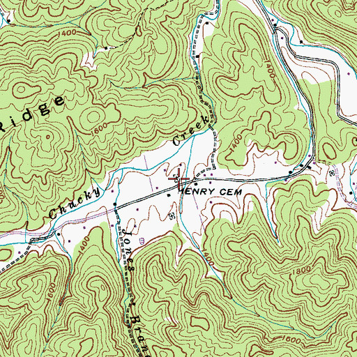 Topographic Map of Henry Cemetery, TN