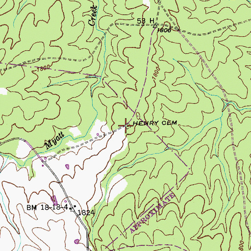 Topographic Map of Henry Cemetery, TN