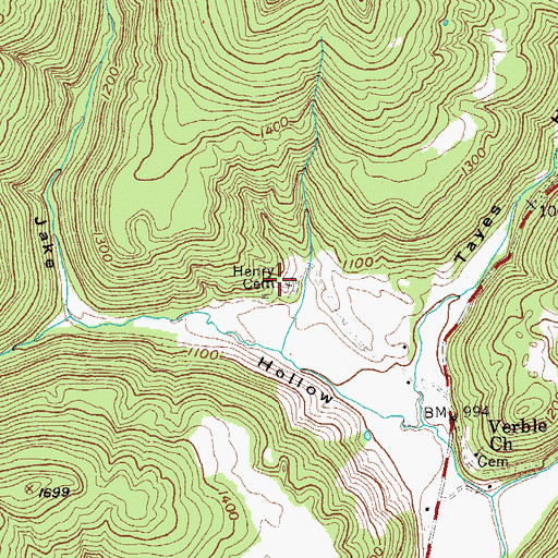 Topographic Map of Henry Cemetery, TN