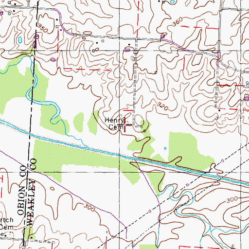 Topographic Map of Henry Cemetery, TN