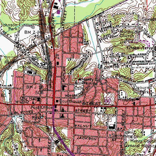 Topographic Map of Henry County Training School, TN
