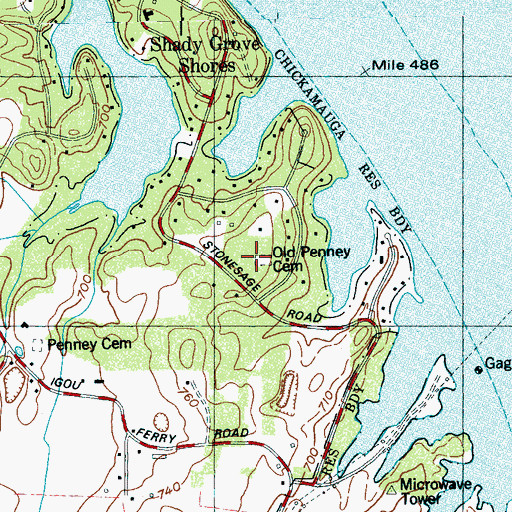 Topographic Map of Old Penney Cemetery, TN