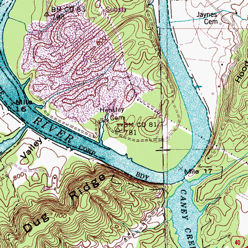 Topographic Map of Hensley Cemetery, TN