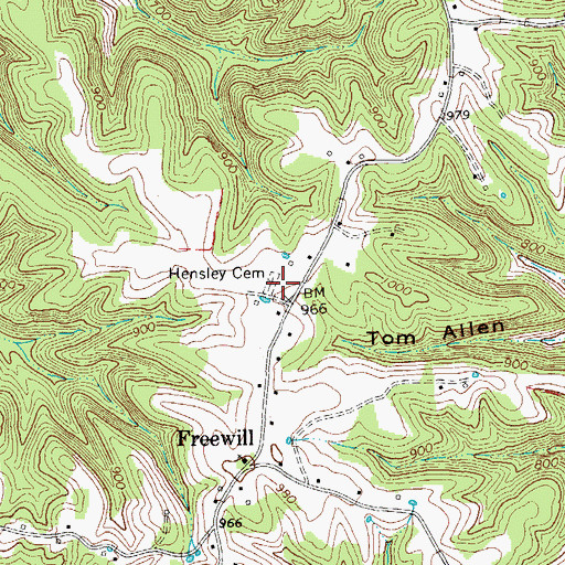 Topographic Map of Hensley Cemetery, TN