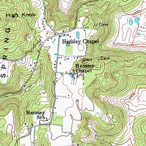 Topographic Map of Hensley Chapel, TN