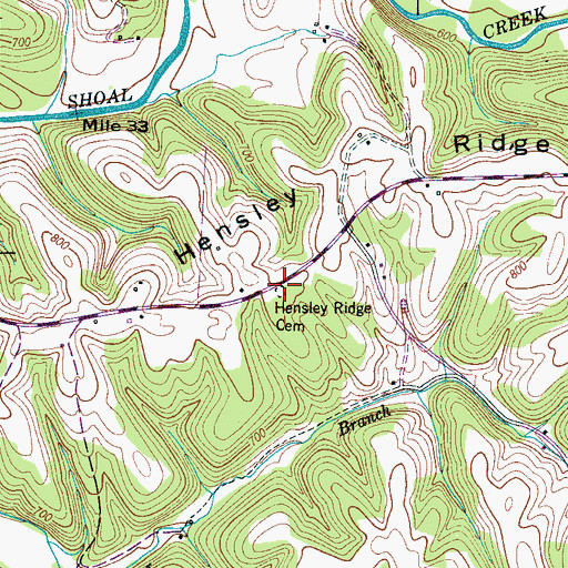 Topographic Map of Hensley Ridge Cemetery, TN