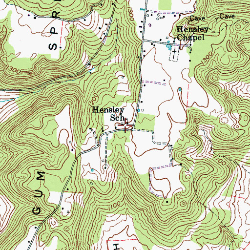 Topographic Map of Hensley School, TN