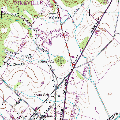 Topographic Map of Henson Cemetery, TN