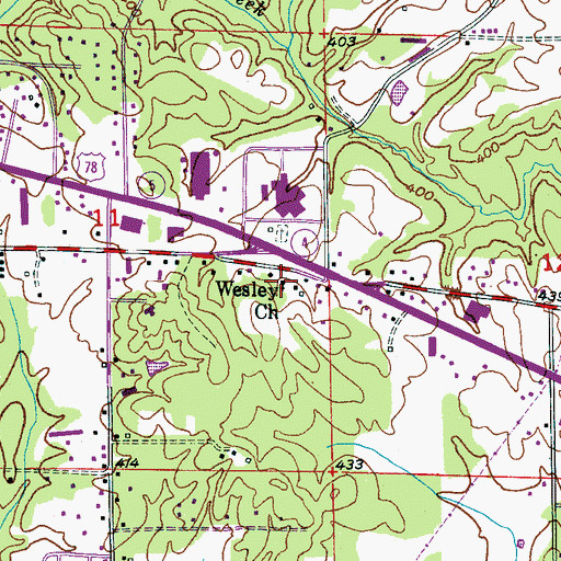 Topographic Map of Wesley Church, AL