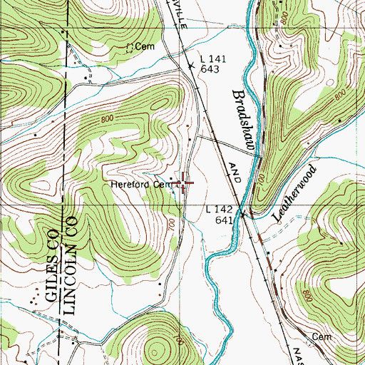 Topographic Map of Hereford Cemetery, TN