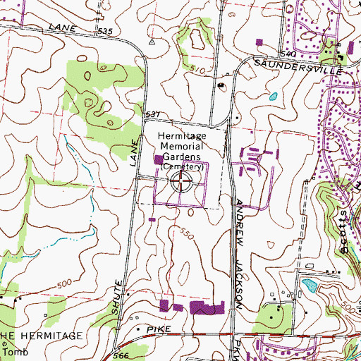 Topographic Map of Hermitage Memorial Gardens, TN