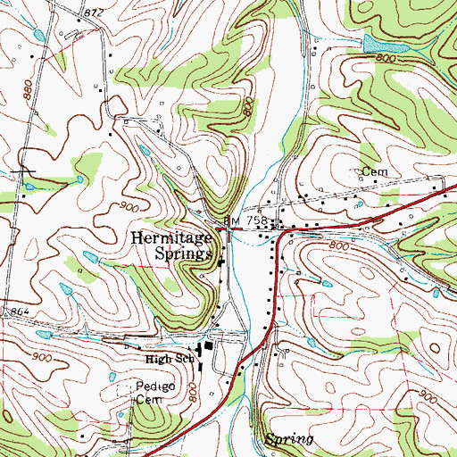 Topographic Map of Hermitage Springs, TN