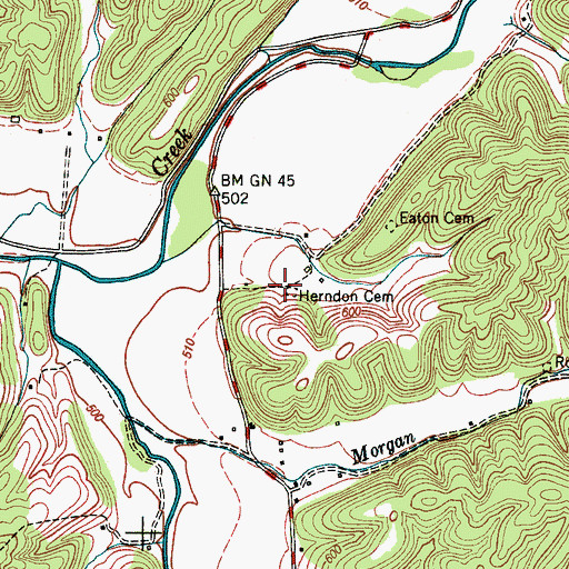 Topographic Map of Herndon Cemetery, TN