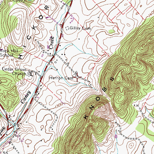 Topographic Map of Herron Cemetery, TN