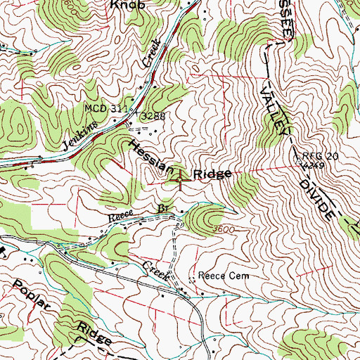 Topographic Map of Hessian Ridge, TN