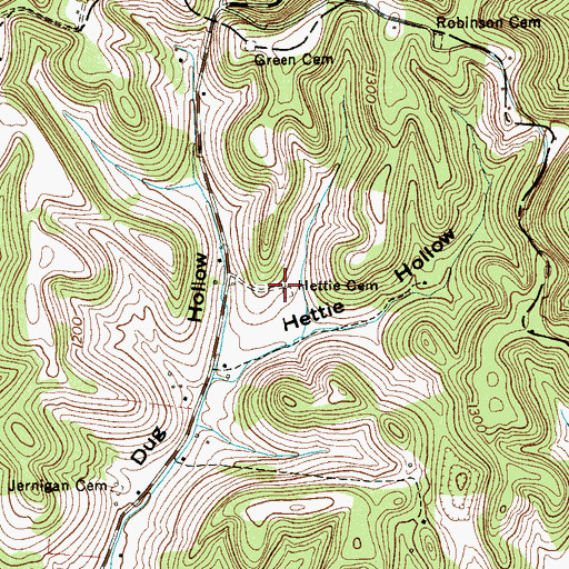 Topographic Map of Hettie Cemetery, TN