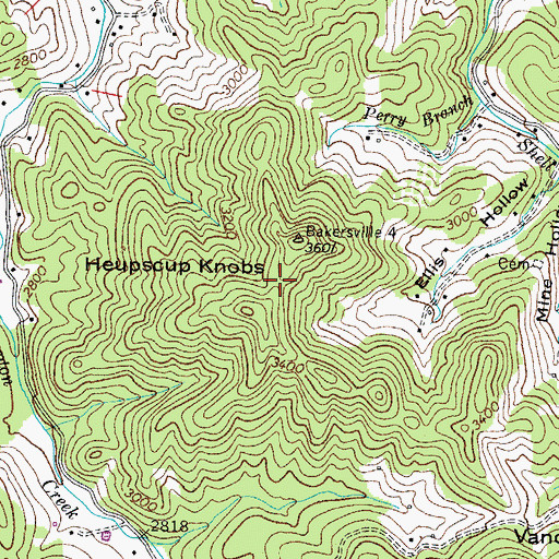 Topographic Map of Heupscup Knobs, TN