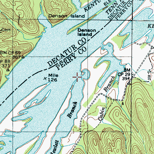 Topographic Map of Hewlett Branch, TN