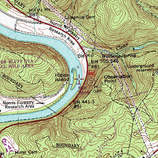 Topographic Map of Hibbs Island, TN