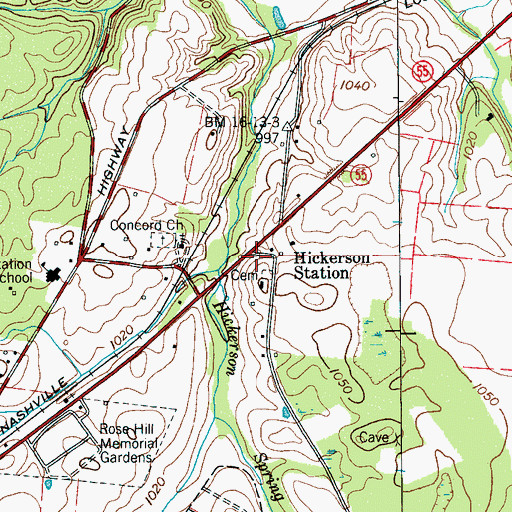 Topographic Map of Hickerson, TN