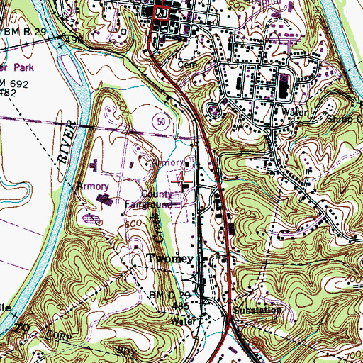 Topographic Map of Hickman County Fairgrounds, TN
