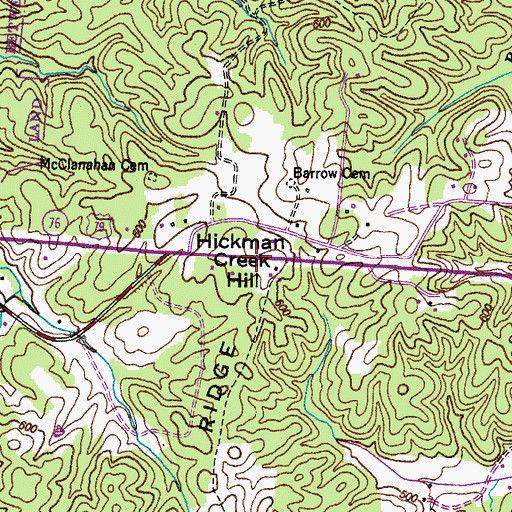 Topographic Map of Hickman Creek Hill, TN