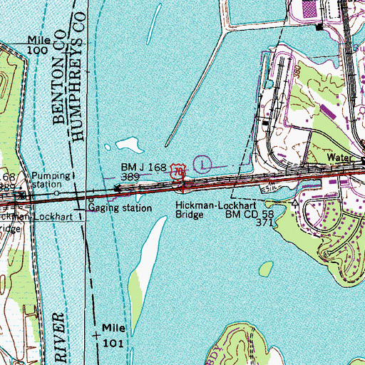 Topographic Map of Hickman-Lockhart Bridge, TN